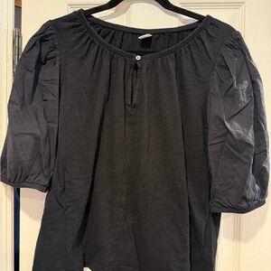 Black Cotton Women's Top with puff sleeves and split neck Medium Tall